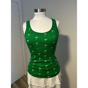 Aeropostale Green Palm Tree Print Ribbed Stretch Tank Top Scoop Neck Medium